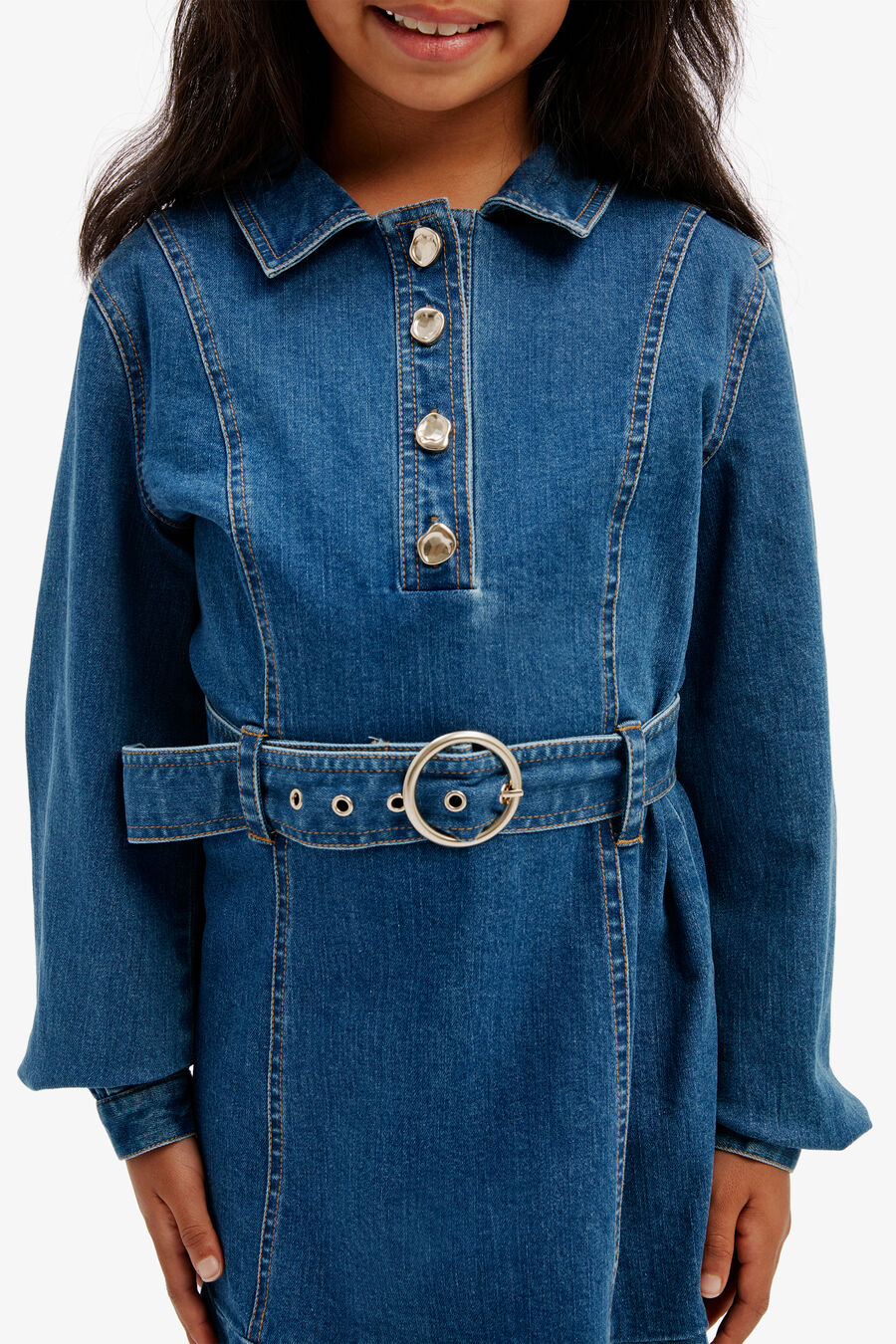 NAIDA DENIM FRILL DRESS in colour VINTAGE