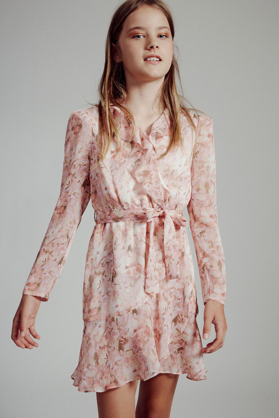 FLORAL WRAP DRESS in colour GARDENIA