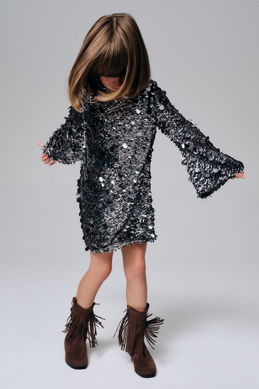 ARIA SEQUIN DRESS in colour Silver Grey