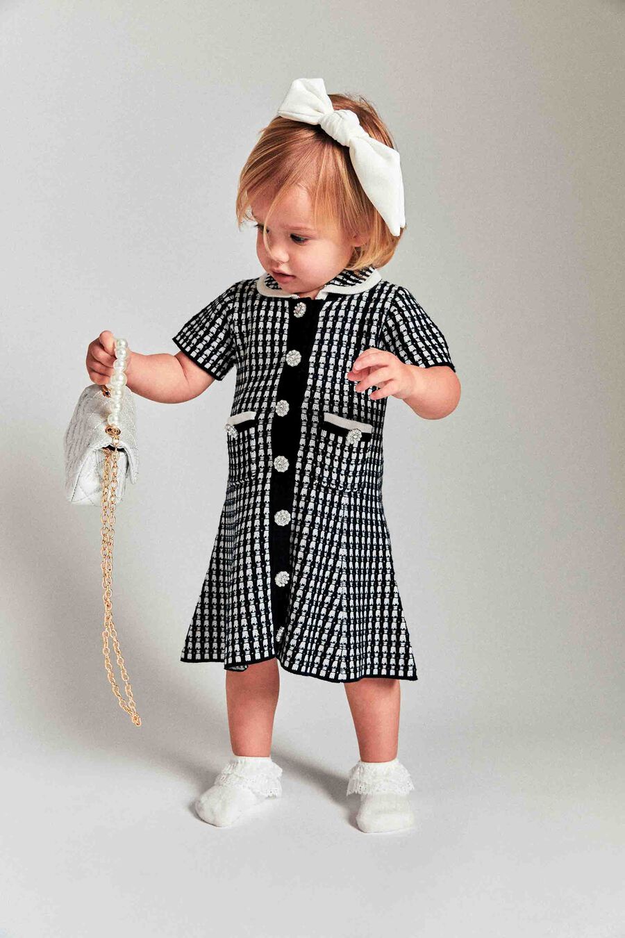 GINGHAM KNIT DRESS in colour Black & White