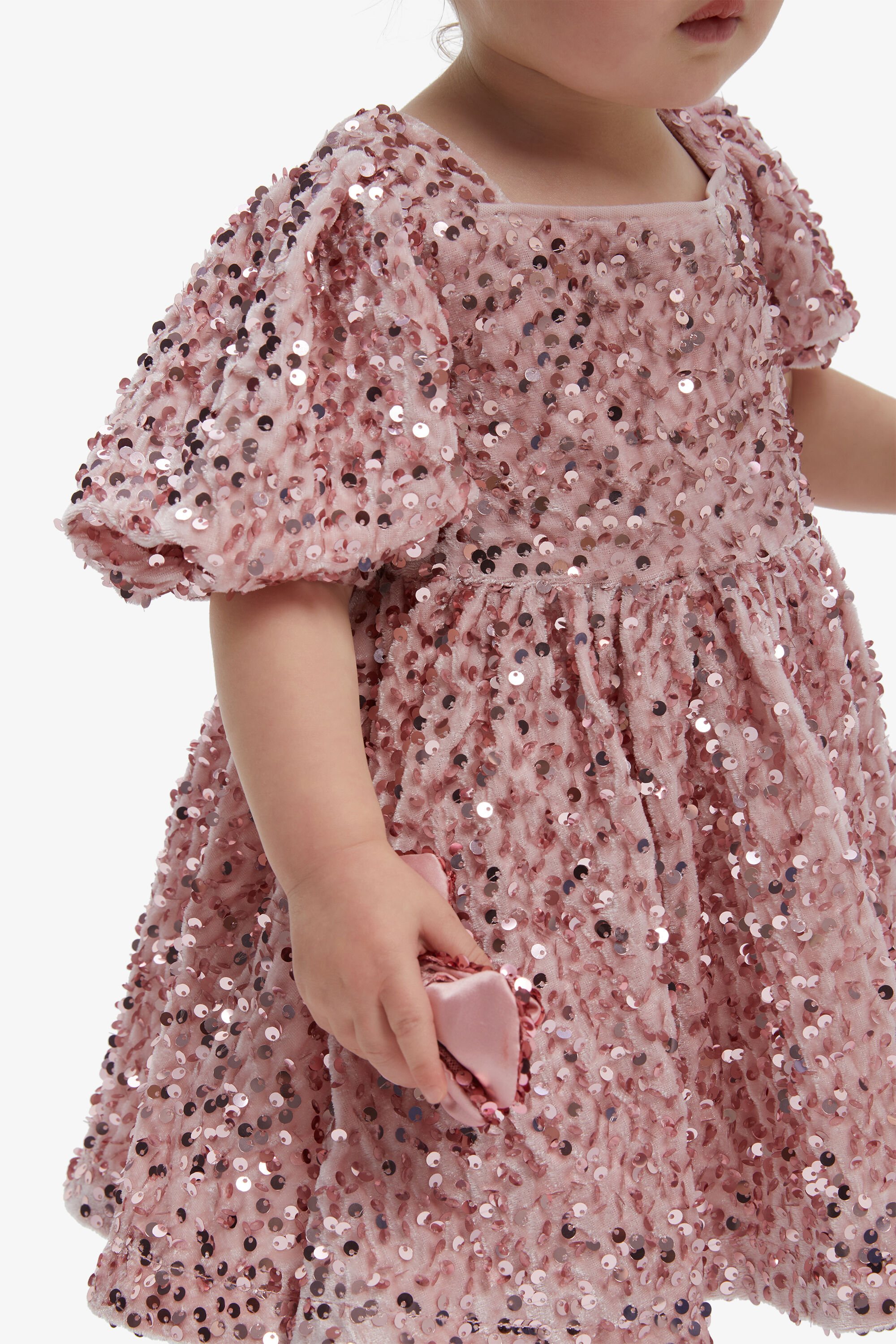 Baby Girl Giulia Velour Sequin Dress In Pink Sequin Bardot Junior