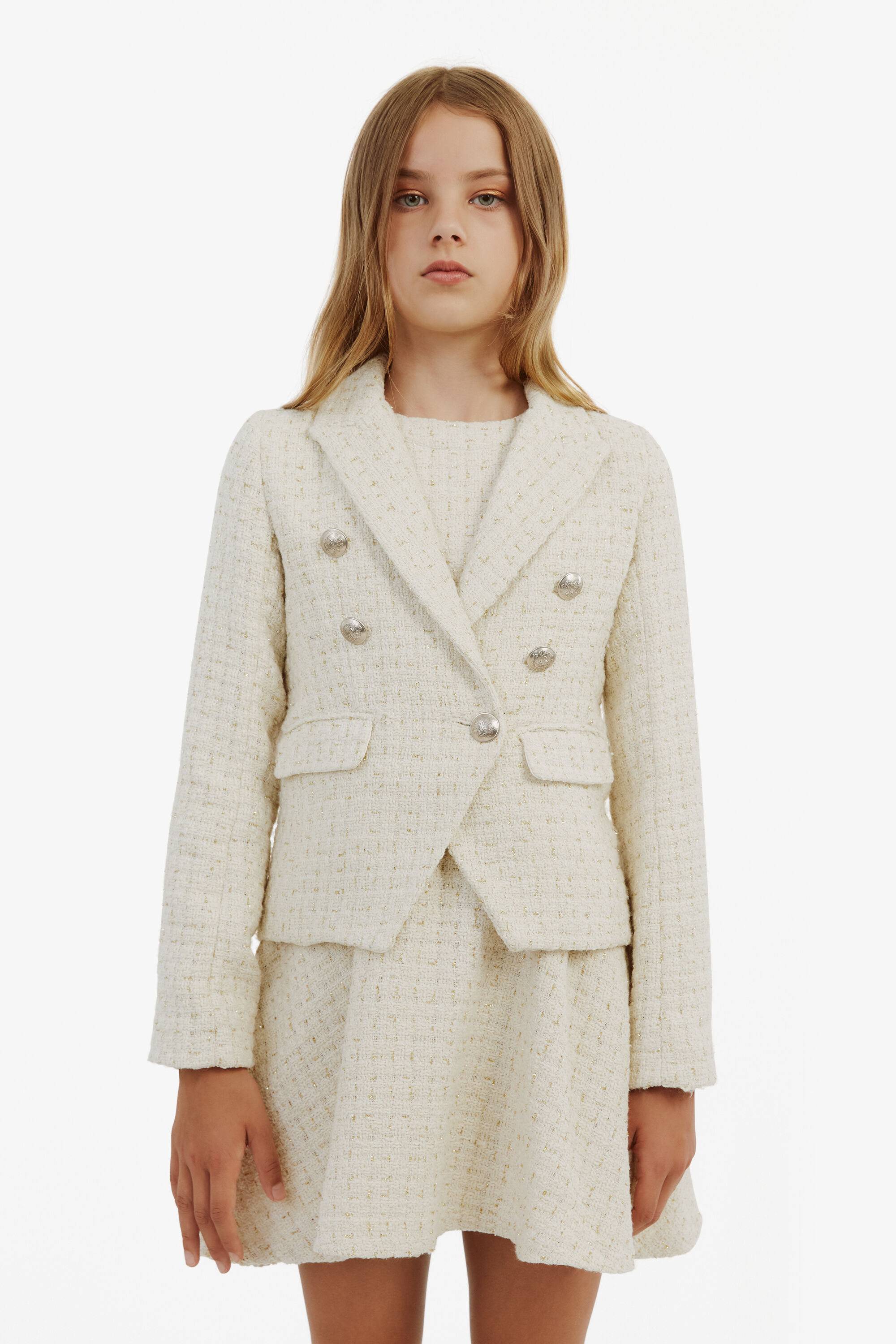 Girls Roma Boucle Blazer In Ivory Boucle Bardot Junior