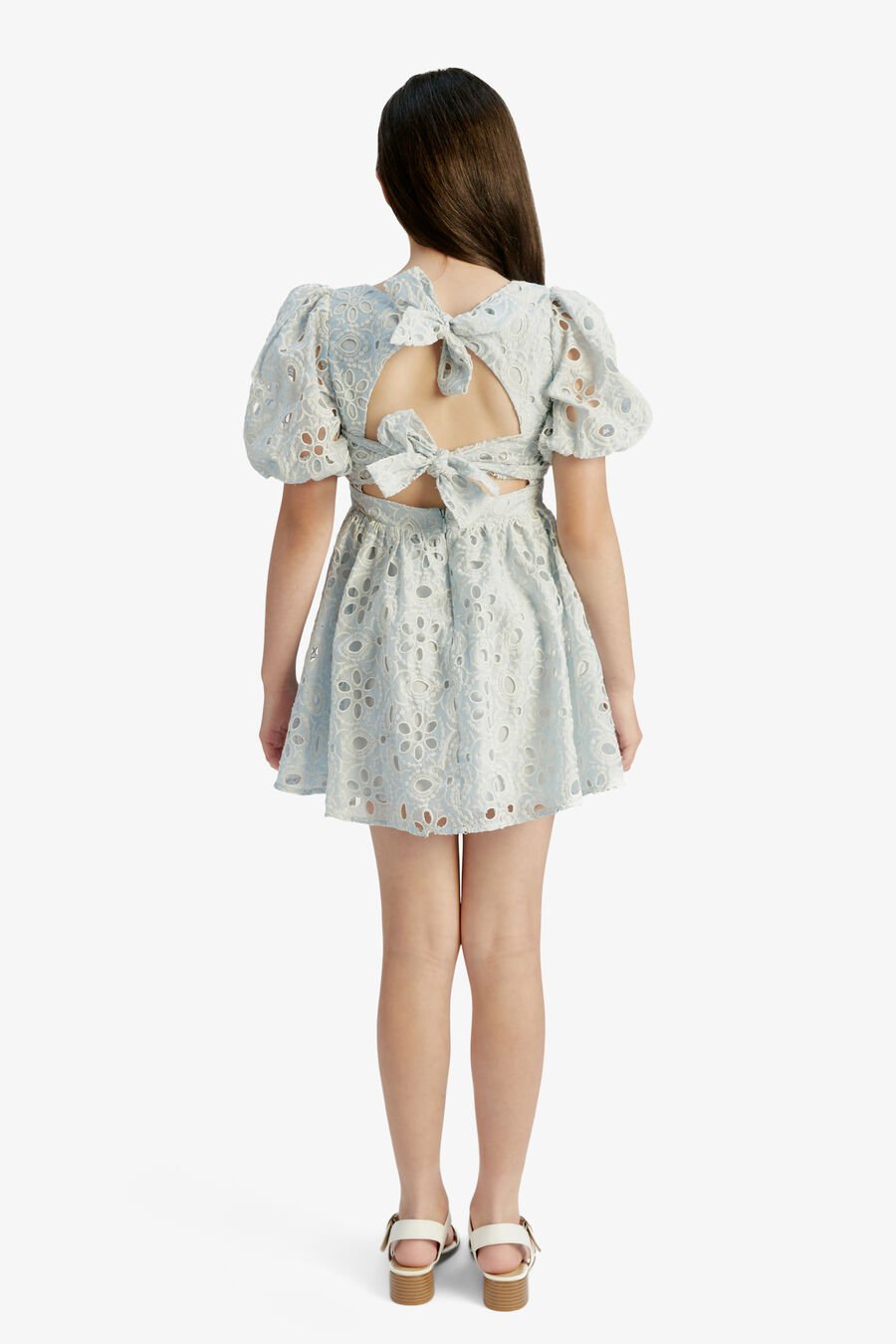 MARGO BRODERIE MINI DRESS in colour BLUE MIST