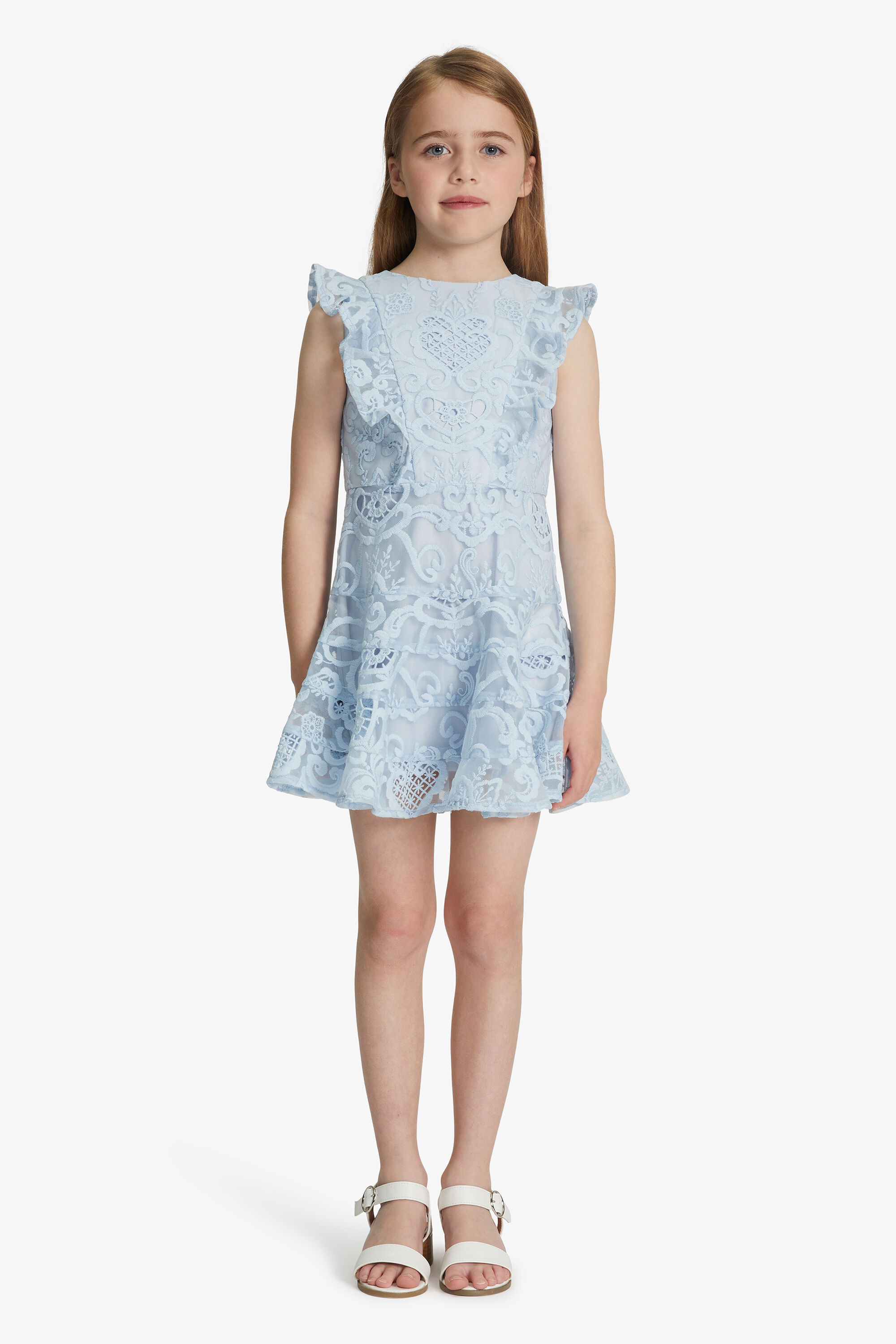Girls Sadie Lace Dress In Sky Blue Bardot Junior
