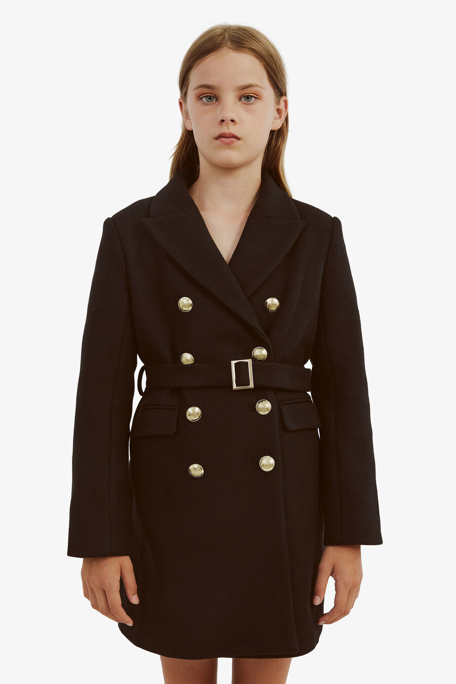 SADE DOUBLE BREASTED COAT in colour BLACK