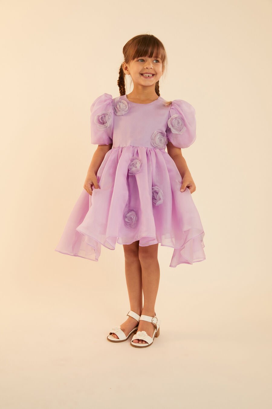 JULIET ROSETTE MINI DRESS in colour LILAC
