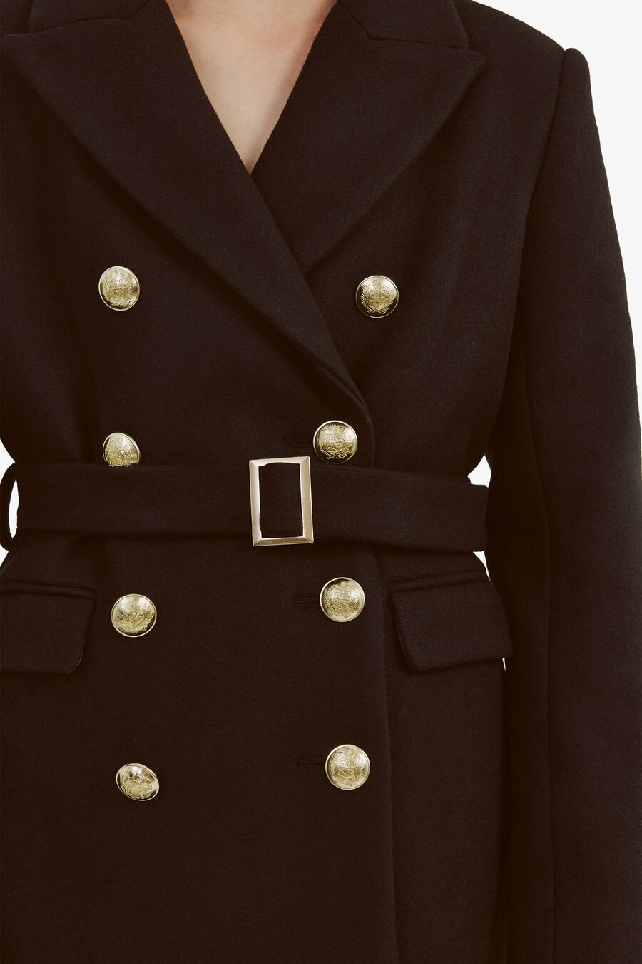 SADE DOUBLE BREASTED COAT in colour BLACK