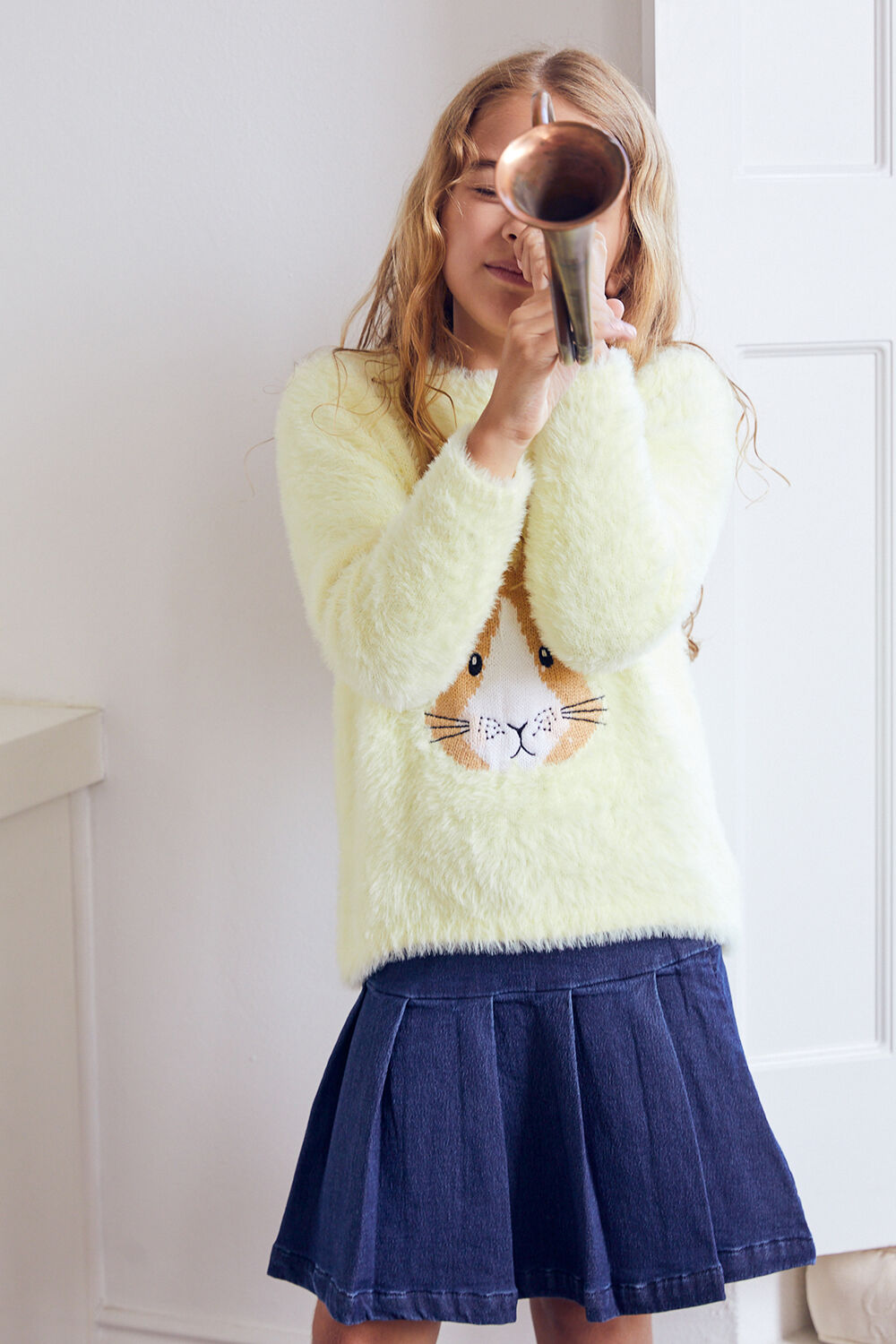 Girls Fluffy Bunny Jumper In Soft Yellow Bardot Junior