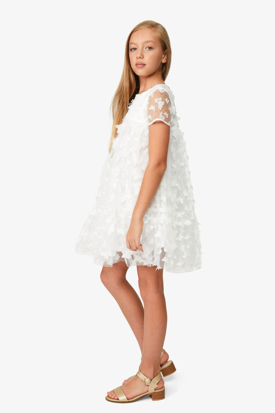 BUTTERFLY TIERED DRESS in colour IVORY