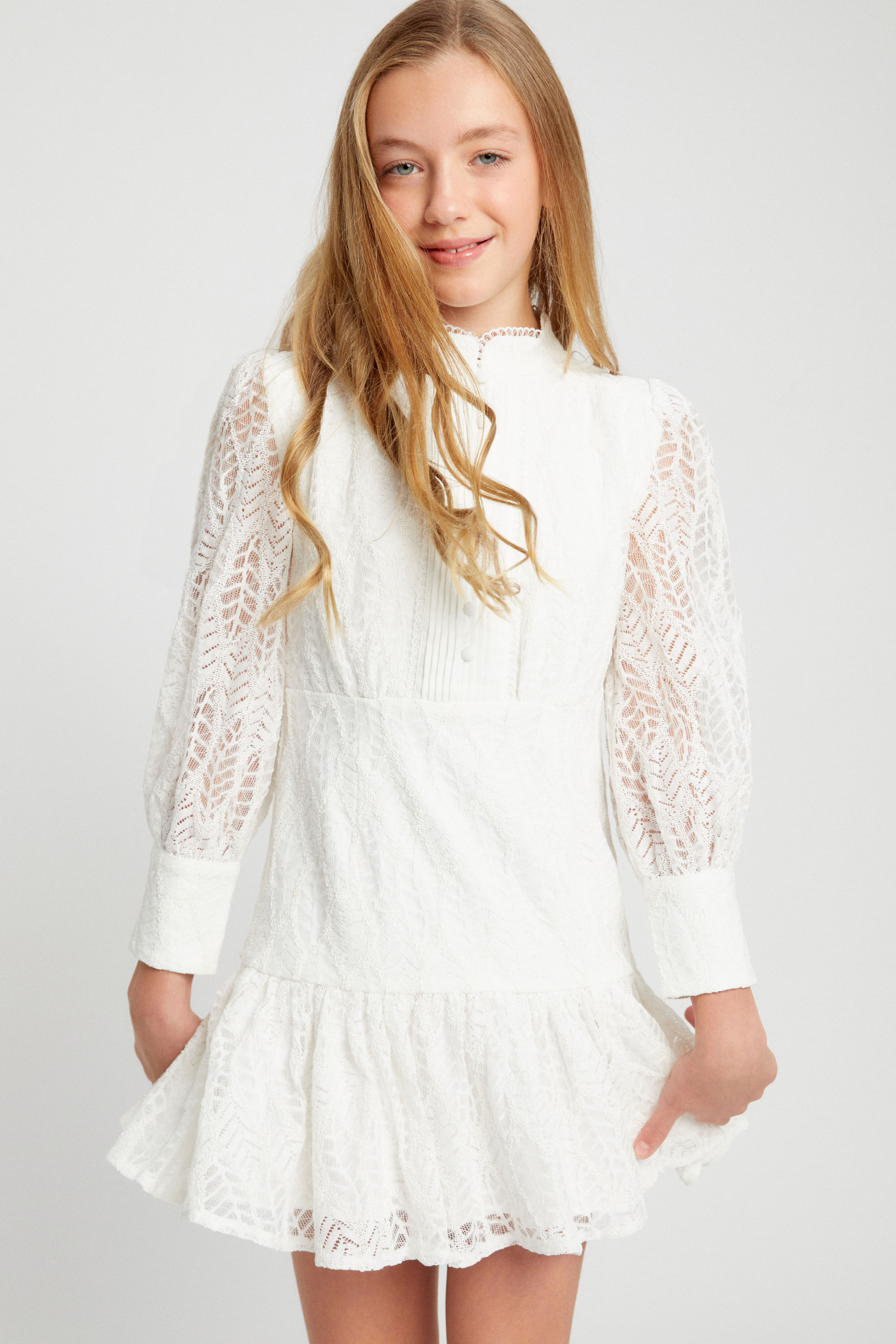 Bardot Junior Kids' Talina Long Sleeve Lace Party Dress in Orchid White at Nordstrom, Size 6X-7 Us Bardot Junior Kids' Talina Long Sleeve Lace Party Dress in Orchid White at Nordstrom, Size 6X-7 Us