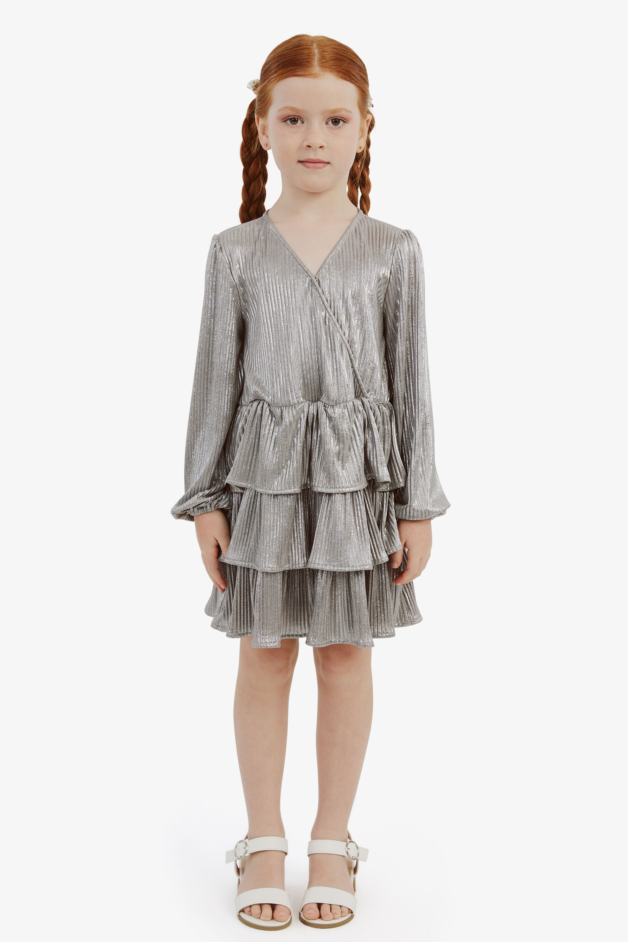Girls Radiance Metallic Mini Dress In Silver Bardot Junior