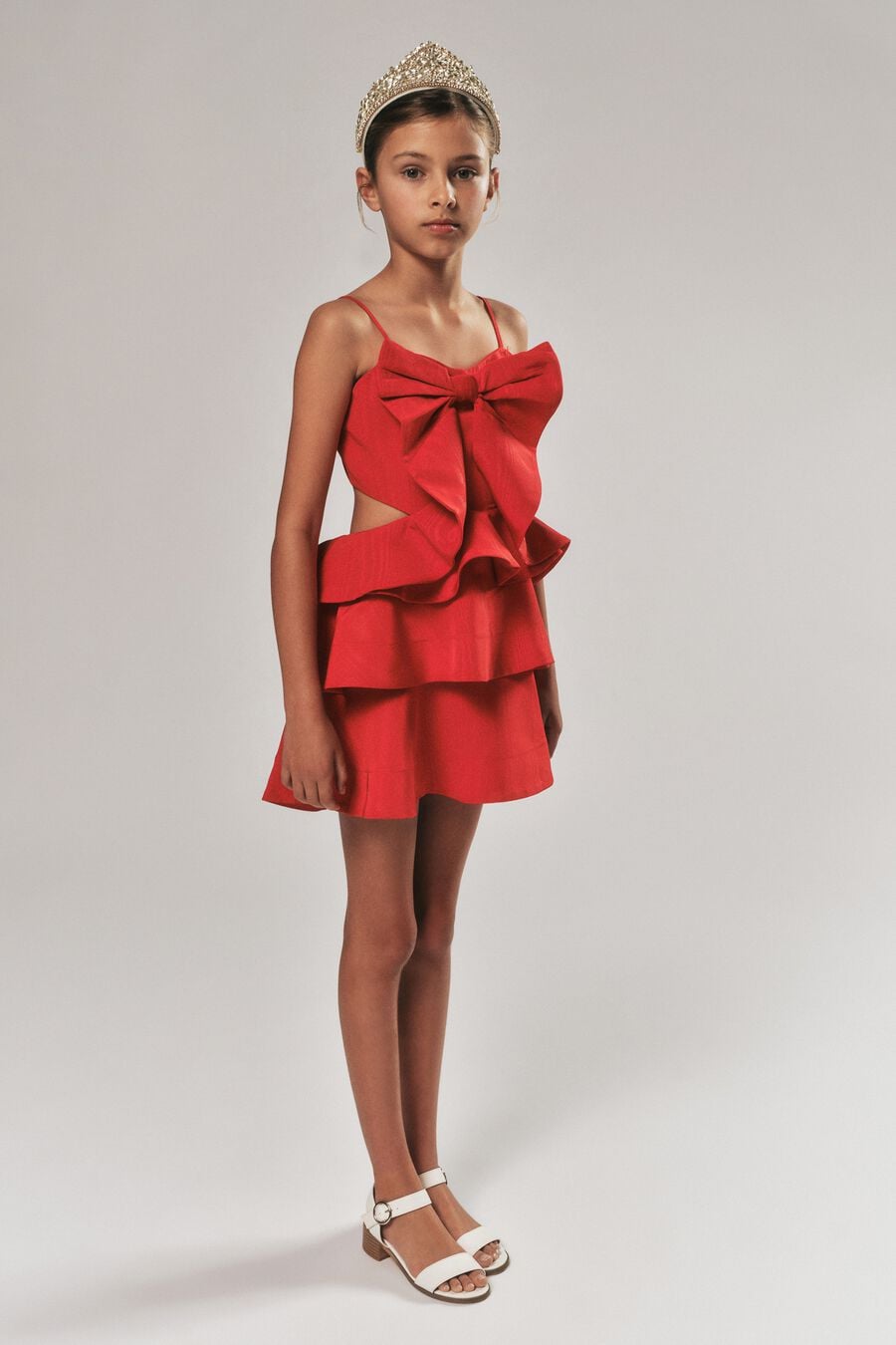 TULIP BOW DRESS in colour Red