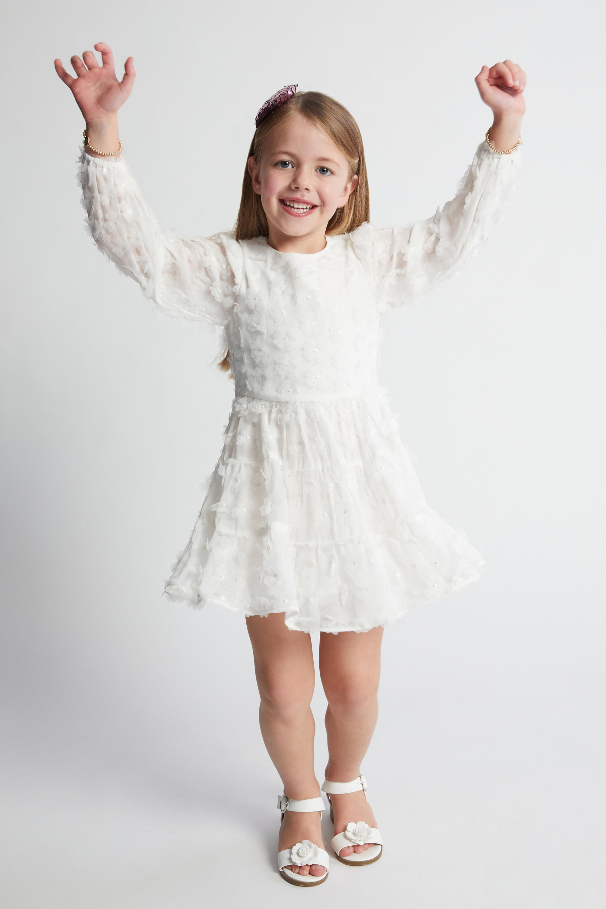 Girls Sienna Tiered Lace Dress In Orchid White Bardot Junior
