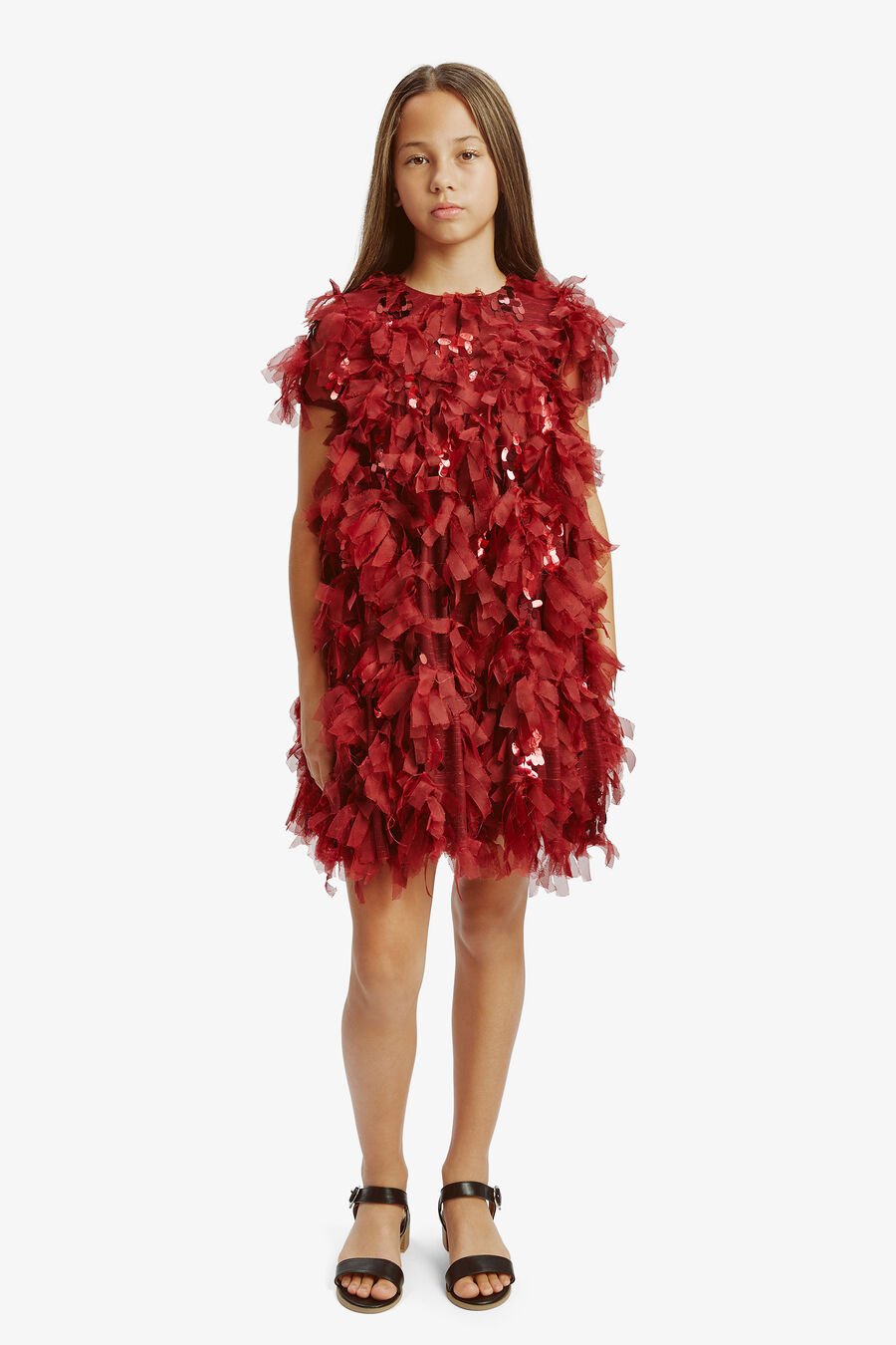 MALLORY TIERED DRESS in colour BURGUNDY