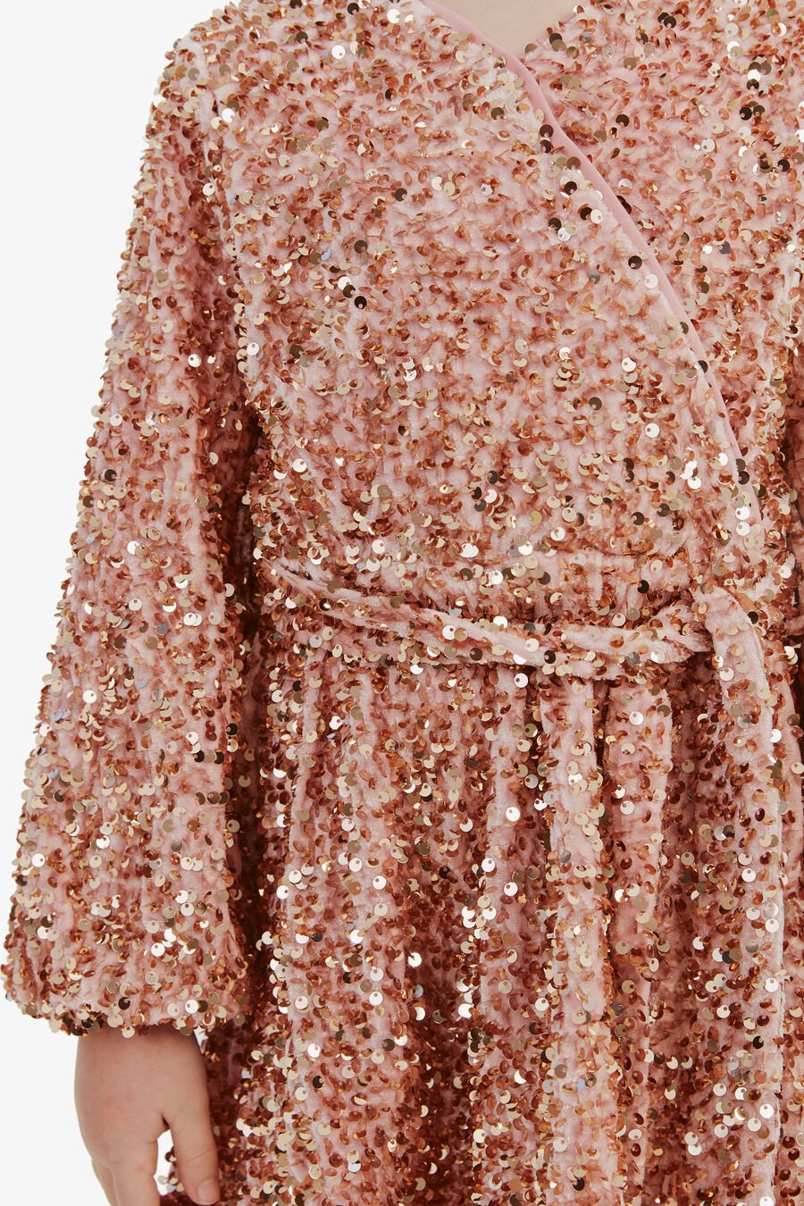 VELOUR SEQUIN WRAP DRESS in colour DUSTY PINK