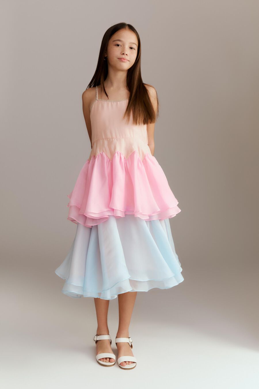 LORETA ORGANZA MIDI DRESS in colour Peach