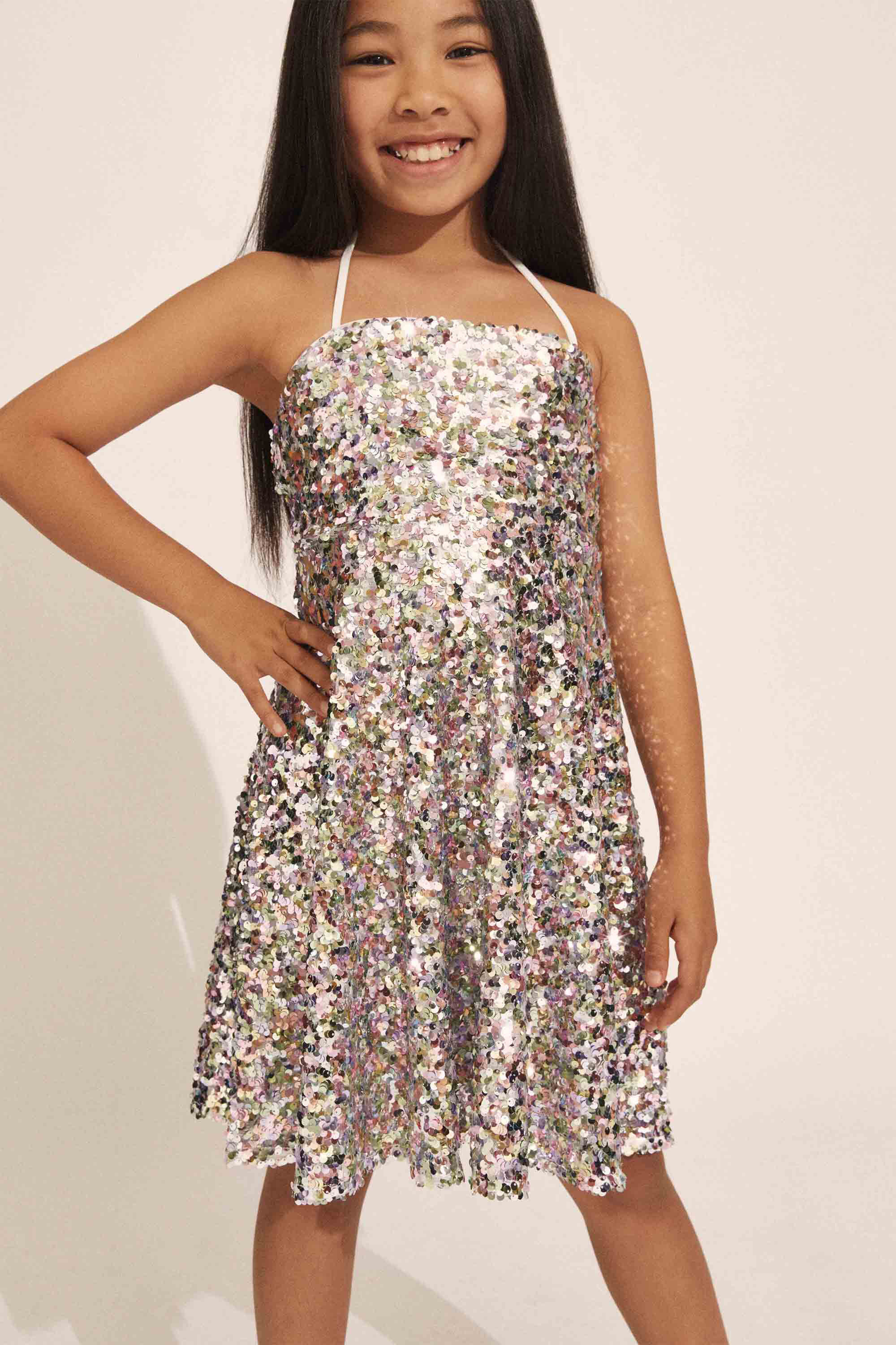 Girls Sequin Halter Dress In Rainbow Bardot Junior