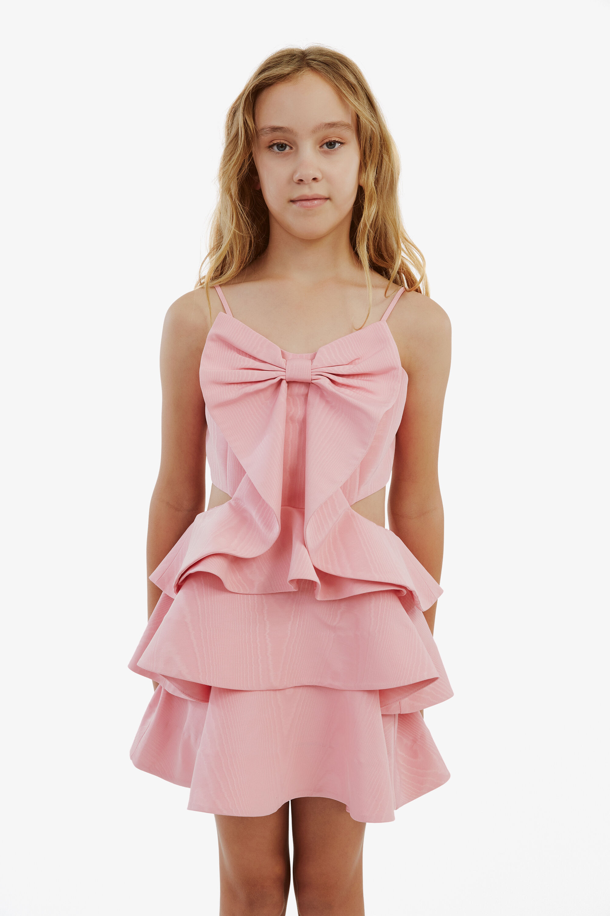 bella bow mini dress in bliss pink bardot Bardot Open Back Ruched Bum Pleated Detail Mini Dress In Baby Pink | EGO US
