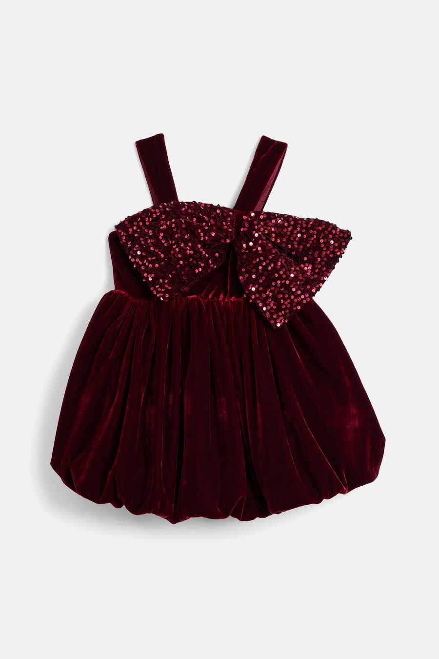 KIRRILY VELOUR BOW DRESS in colour Burgundy