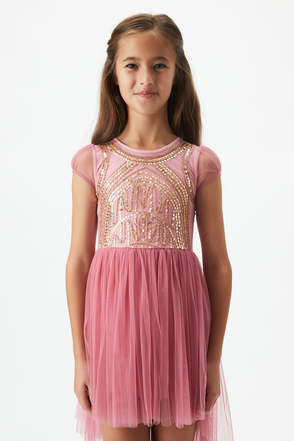 GIRLS TAYLOR SEQUIN DRESS in colour PETAL PINK