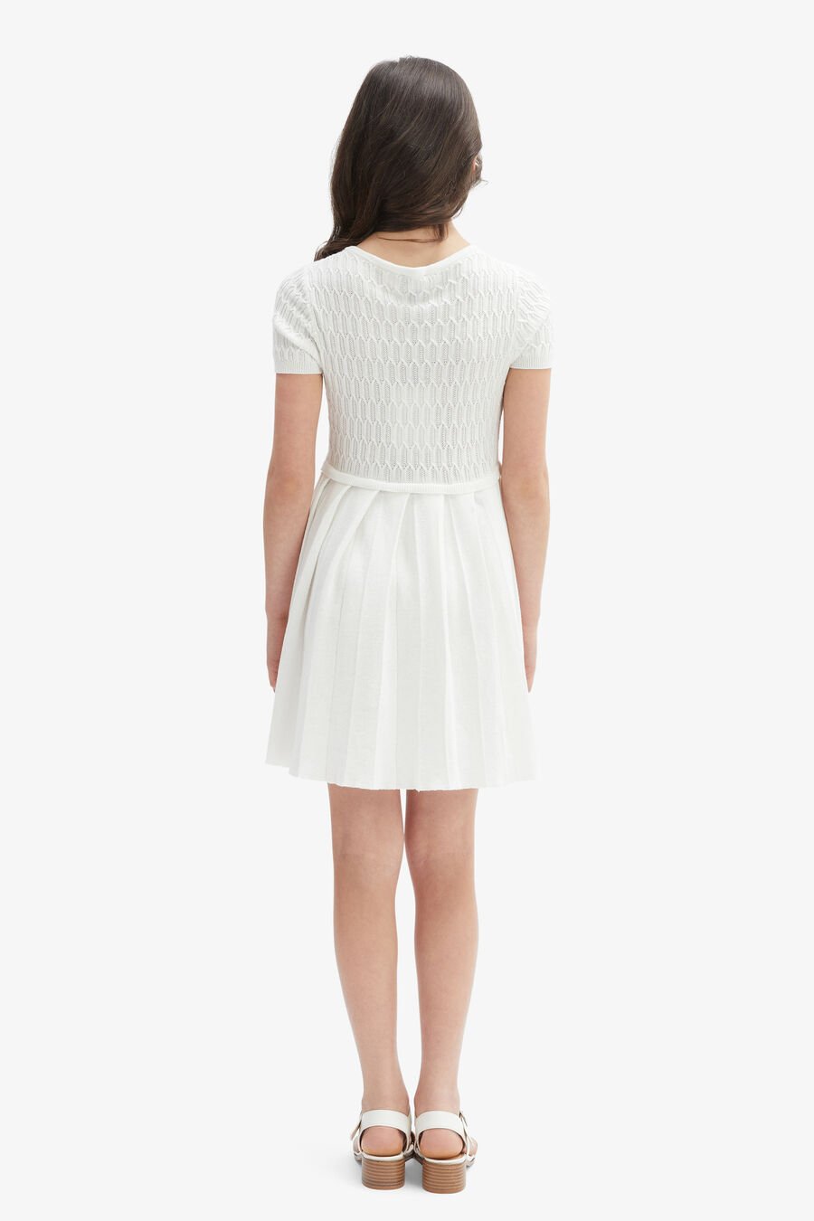 PLEAT KNIT MINI DRESS in colour IVORY