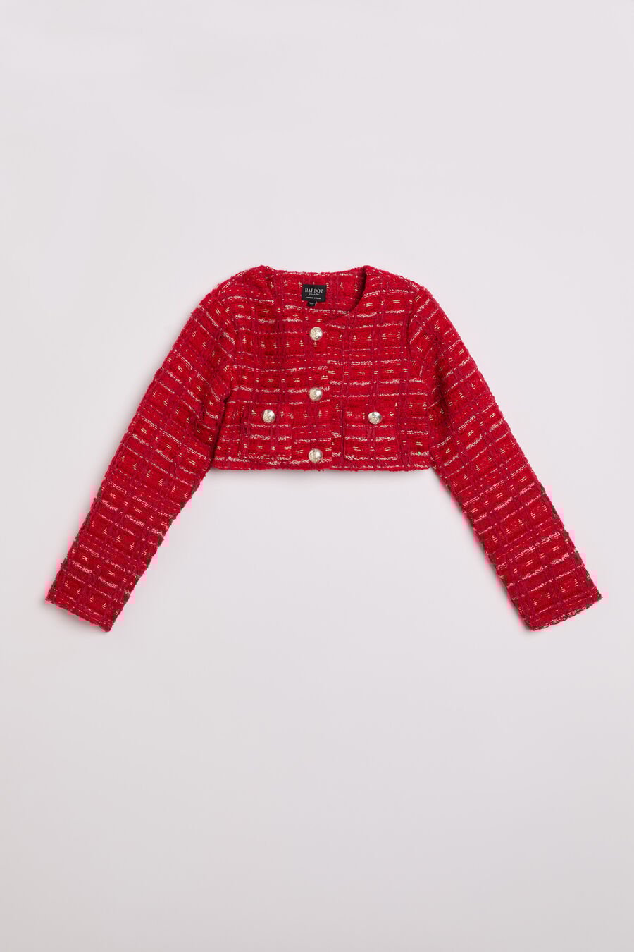 SUTTON BOUCLE CROP JACKET in colour RED