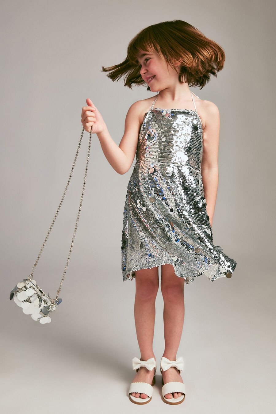 Girls Sequin Halter Dress