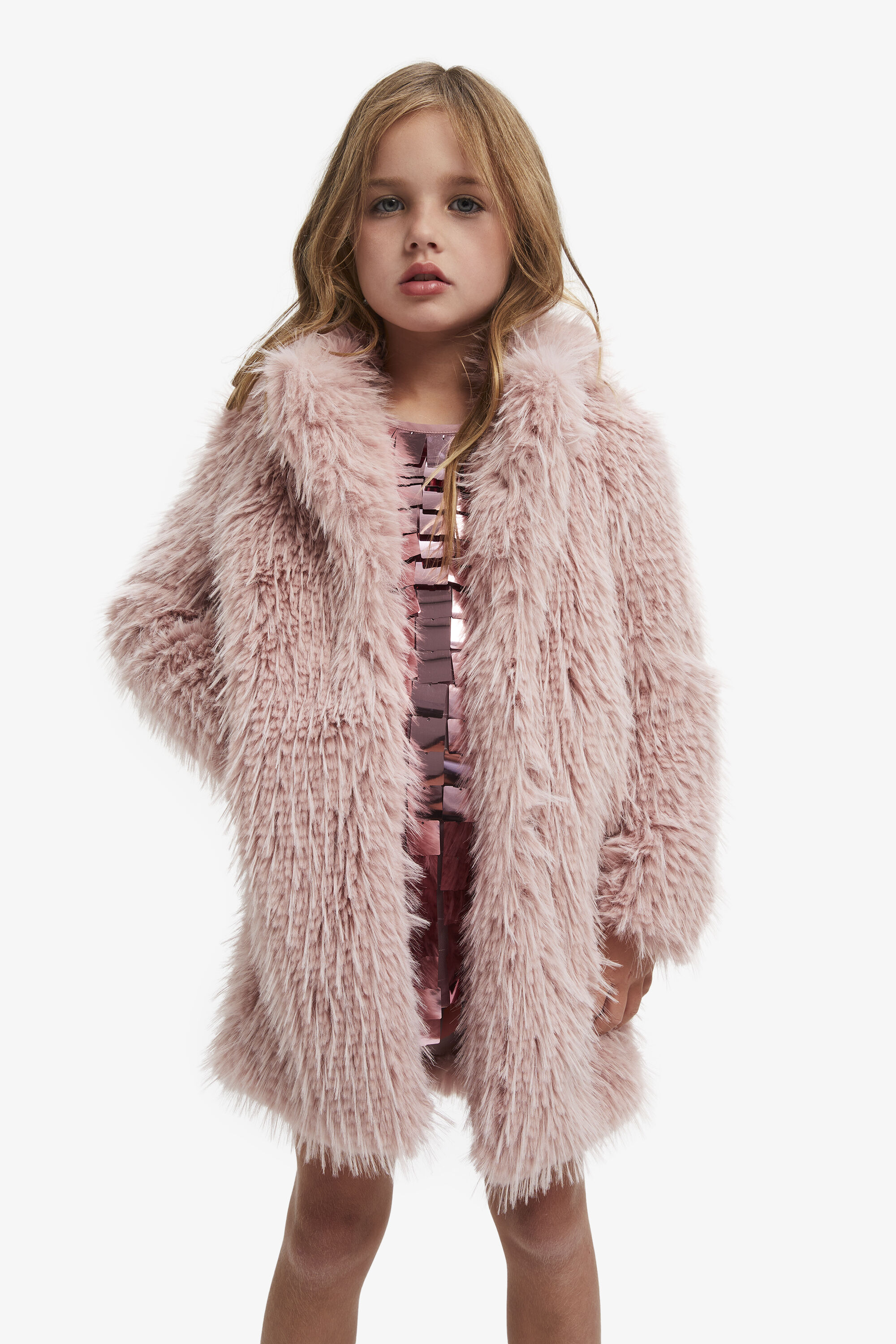 Girls pink cheap fur coat