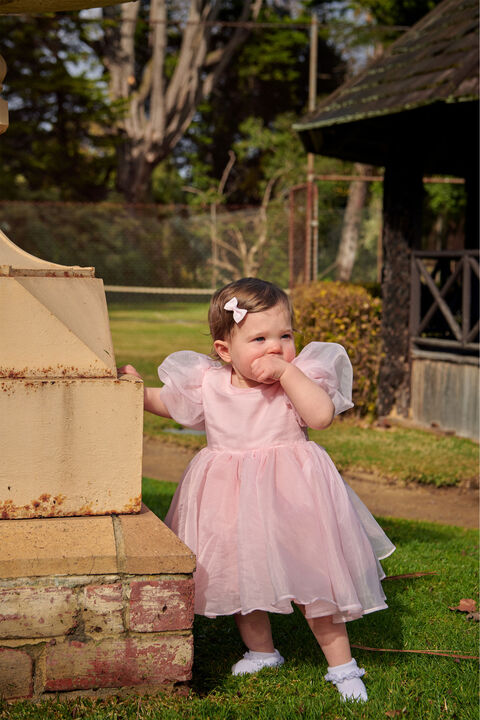 BABY GIRL JULIET ORGANZA MINI DRESS in colour CHALK PINK
