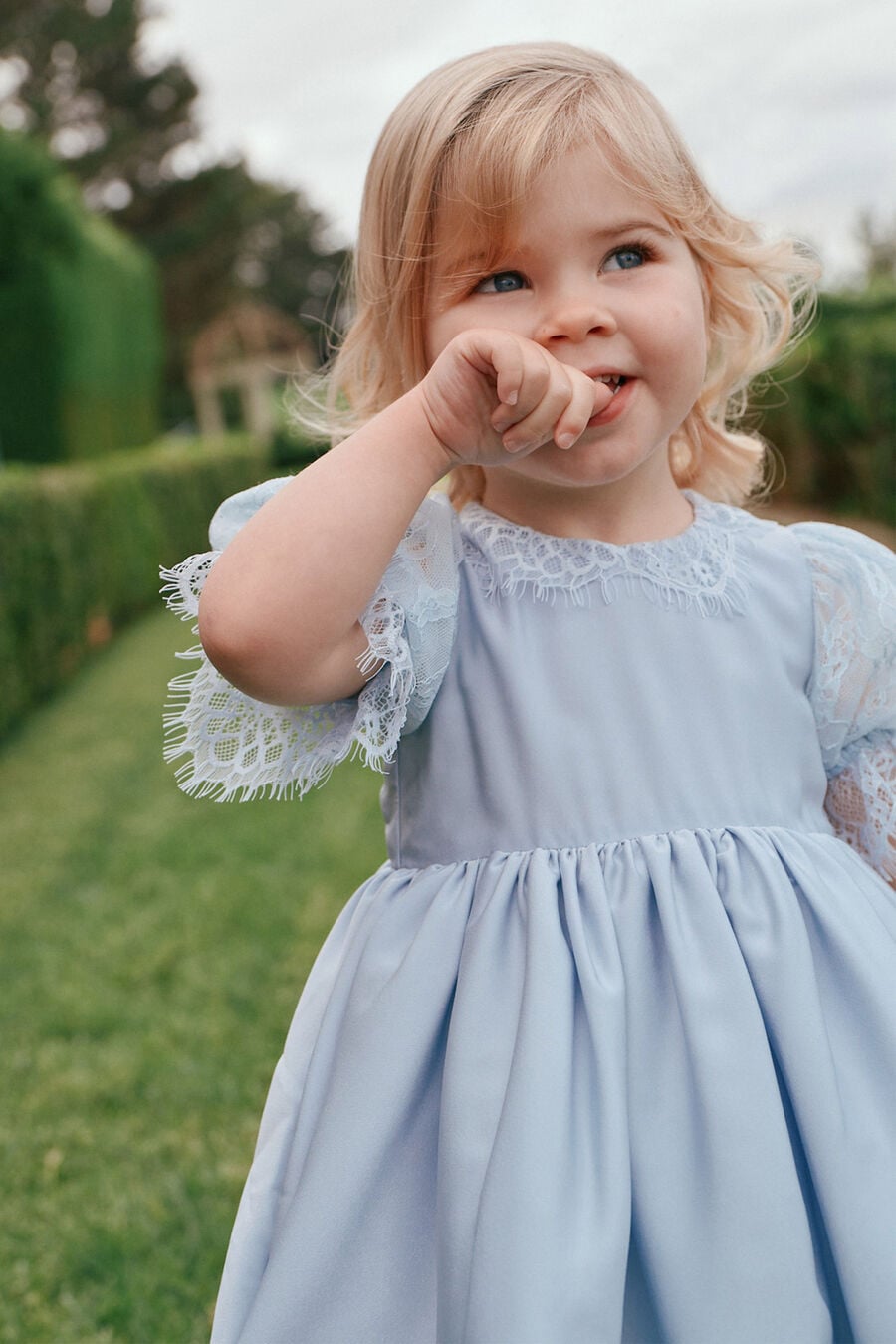 GRETA SATIN LACE DRESS in colour LIGHT BLUE