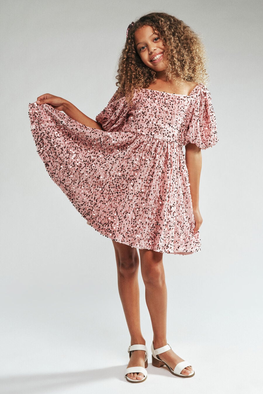 GIULIA VELOUR SEQUIN DRESS in colour Pink Sequin