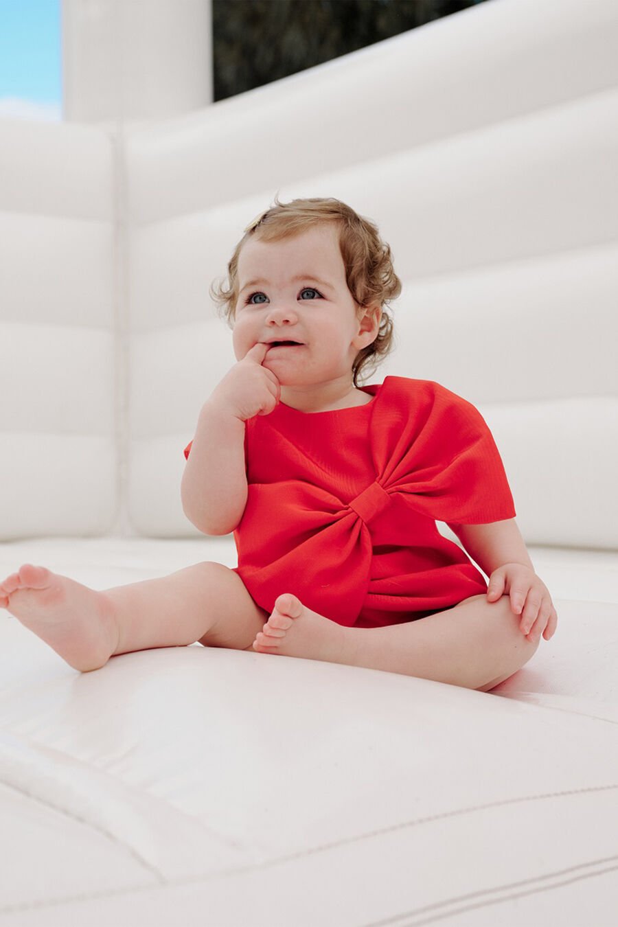 STEFANIA BOW MINI DRESS in colour FIRE RED