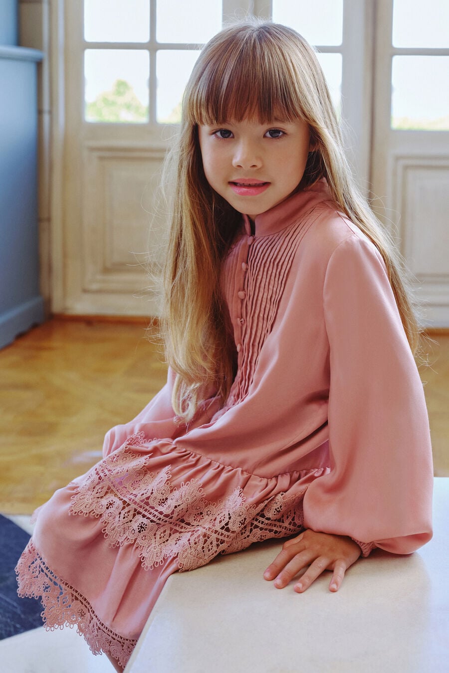 ANIE SATIN SHIRT DRESS in colour Dusty Pink