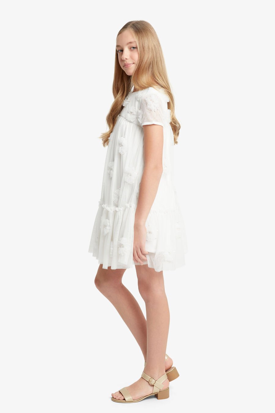 EMARIE FLOWER TIERED DRESS in colour ORCHIDWHT