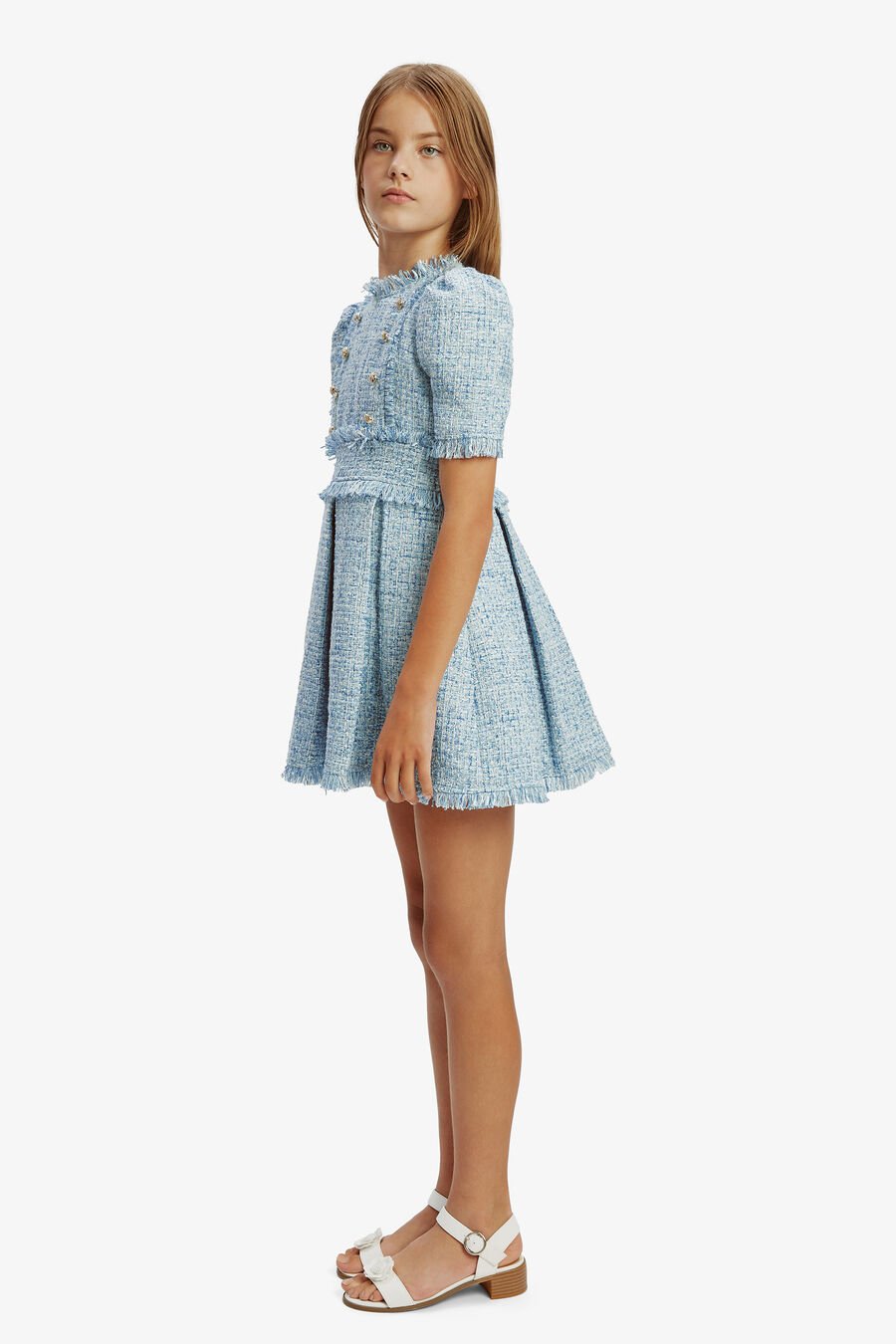 BRIELLE BOUCLE DRESS in colour BLUE MIST