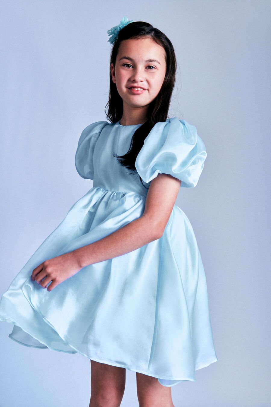 JULIET ORGANZA MINI DRESS in colour SOFTBLUE