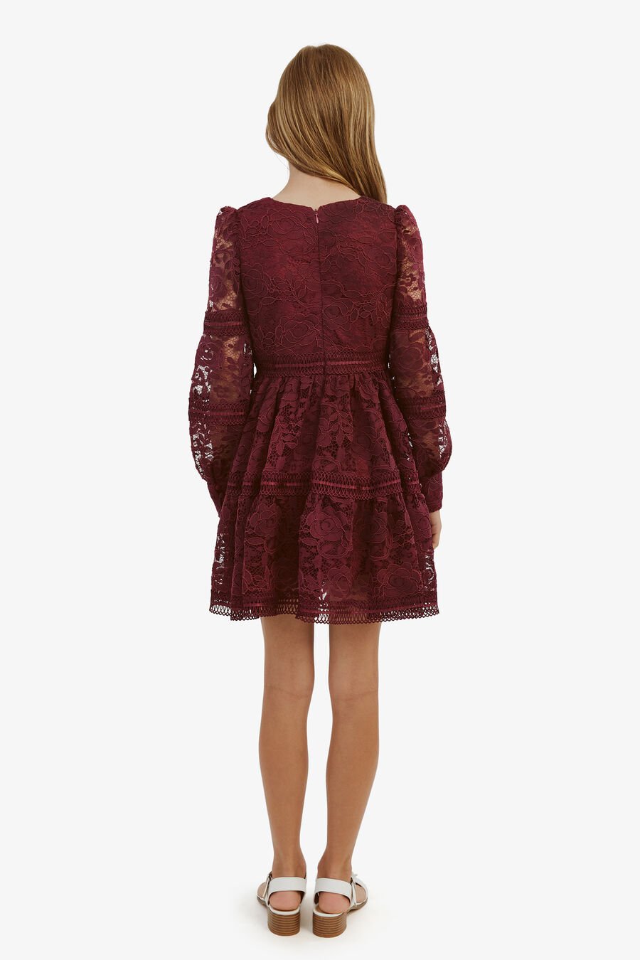 VENICE LACE MINI DRESS in colour BURGUNDY