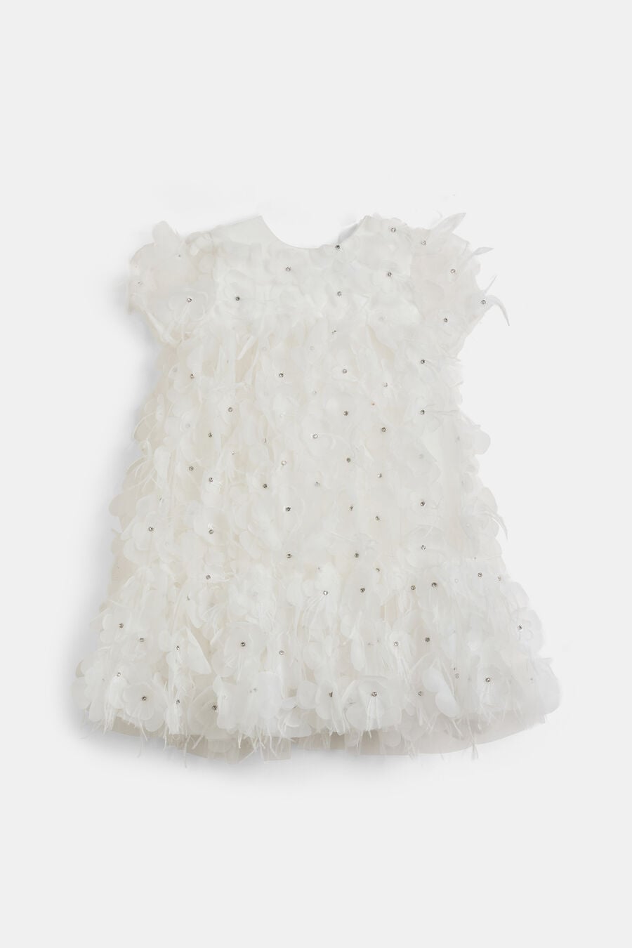 FLOWER DIAMATE TIERED DRESS in colour White