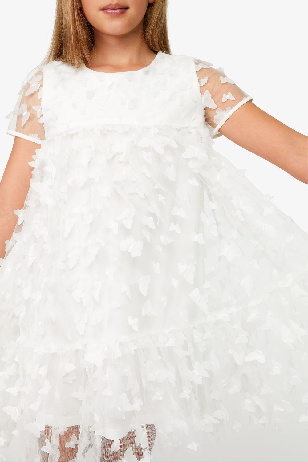 GIRLS BUTTERFLY TIERED DRESS in colour CLOUD DANCER