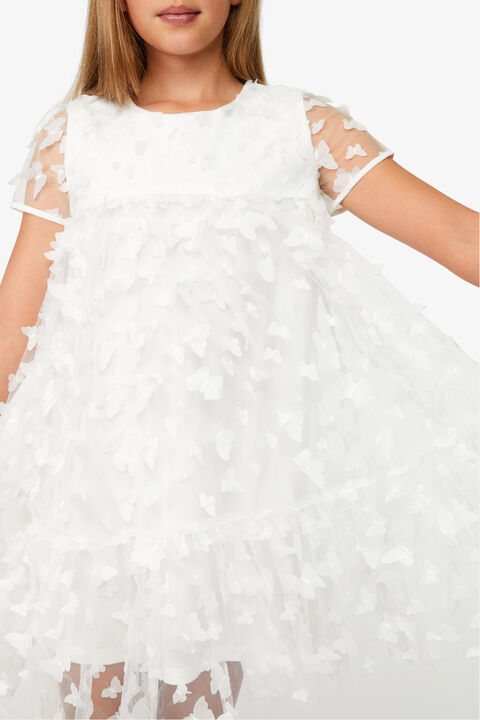 GIRLS BUTTERFLY TIERED DRESS in colour CLOUD DANCER