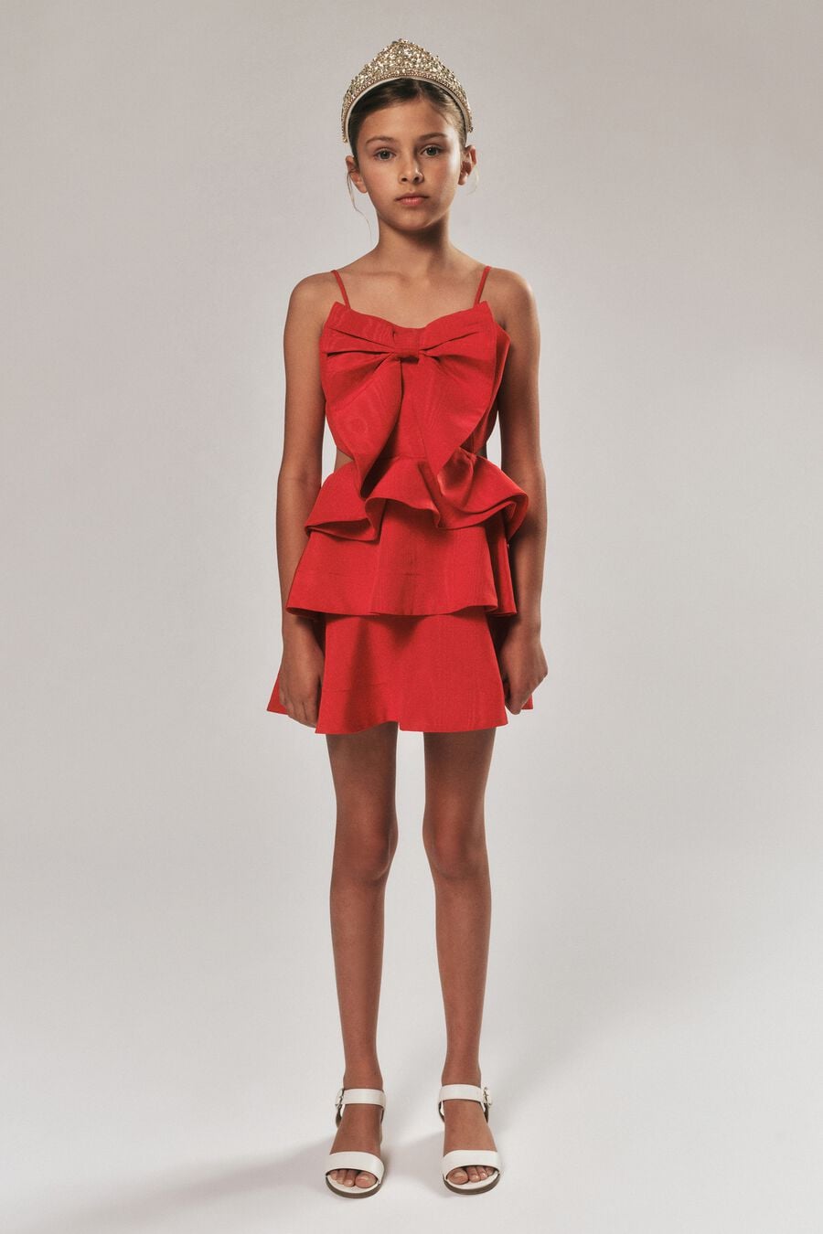 TULIP BOW DRESS in colour Red