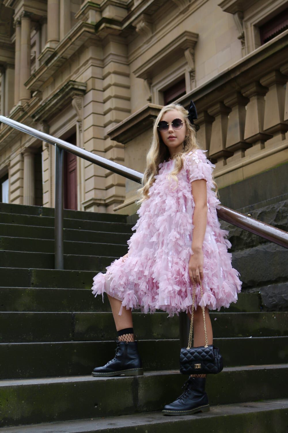 Girls MALLORY TIERED DRESS in colour PETAL PINK