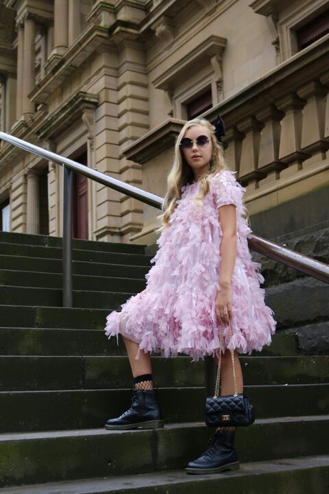 Girls MALLORY TIERED DRESS in colour PETAL PINK