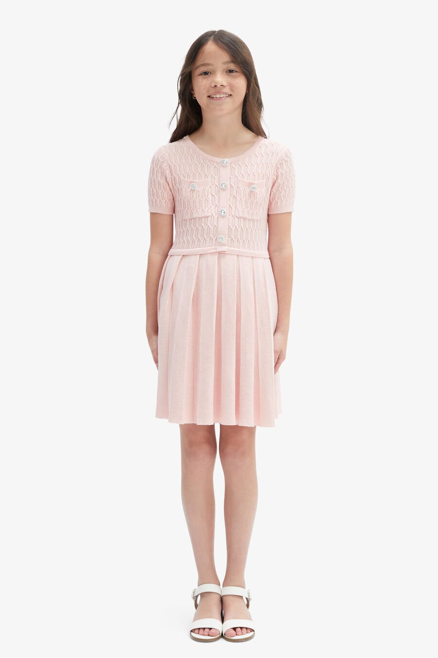 PLEAT KNIT MINI DRESS in colour DUSTY PINK