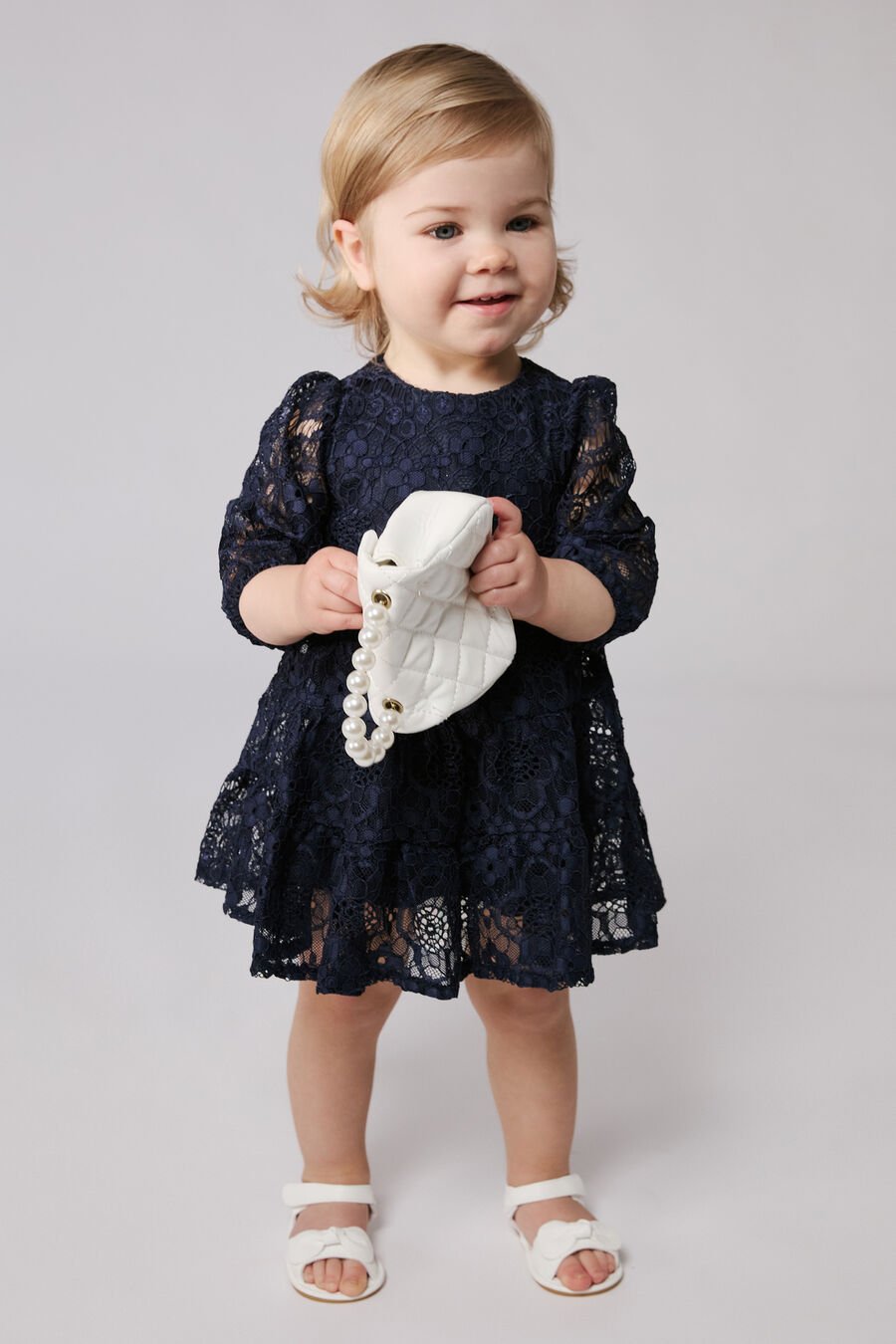 SIENNA TIERED LACE DRESS in colour Navy