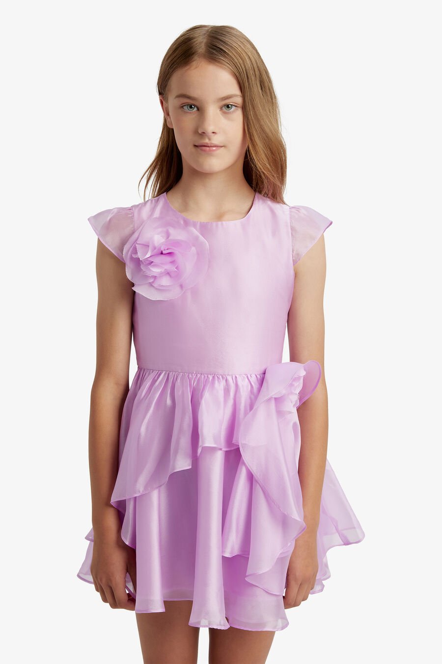 ASTRID ORGANZA FLOWER DRESS in colour LILAC