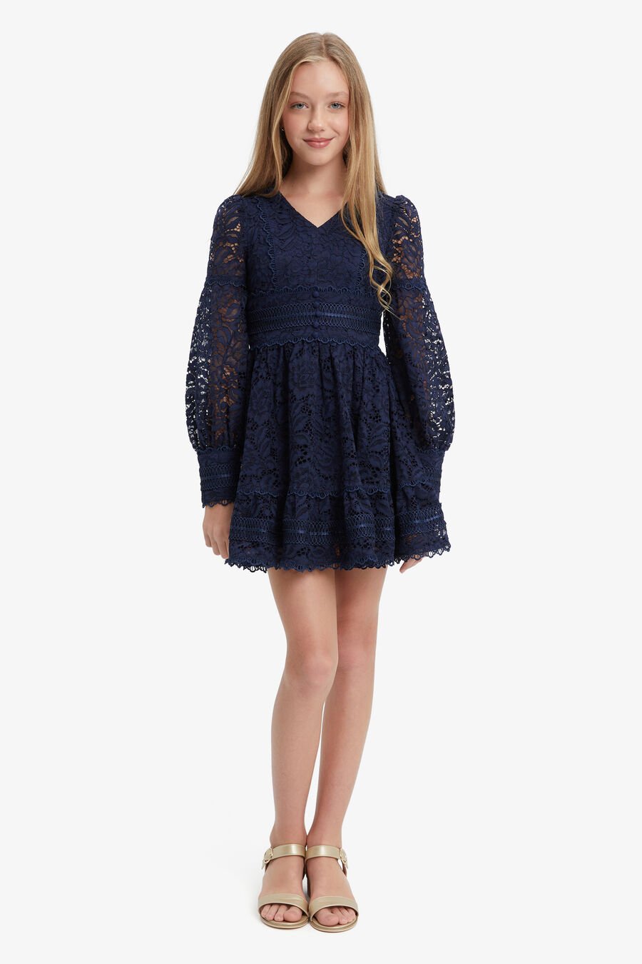 VENICE LACE MINI DRESS in colour NAVY