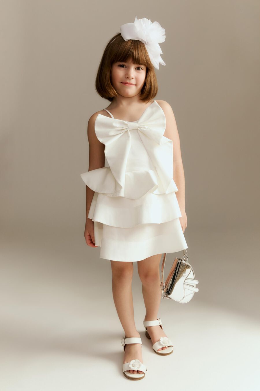 TULIP POPLIN BOW DRESS in colour Orchid White
