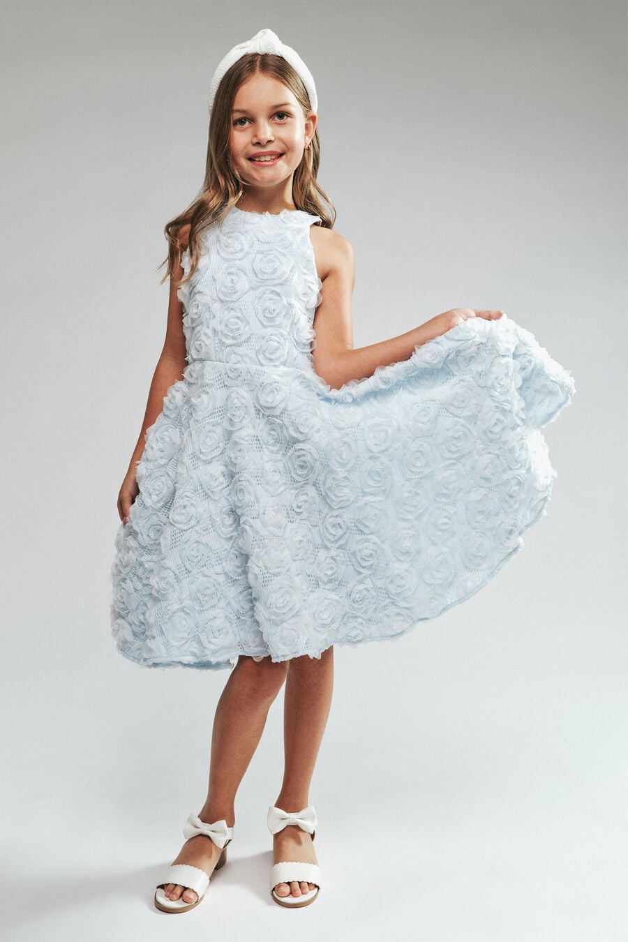 EMILY ROSETTE DRESS in colour Blue