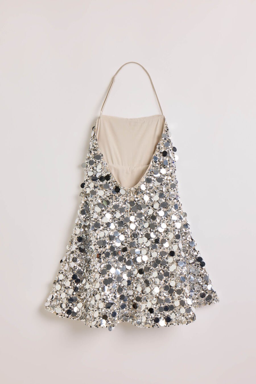 TIA SEQUIN HALTER DRESS in colour SILVER